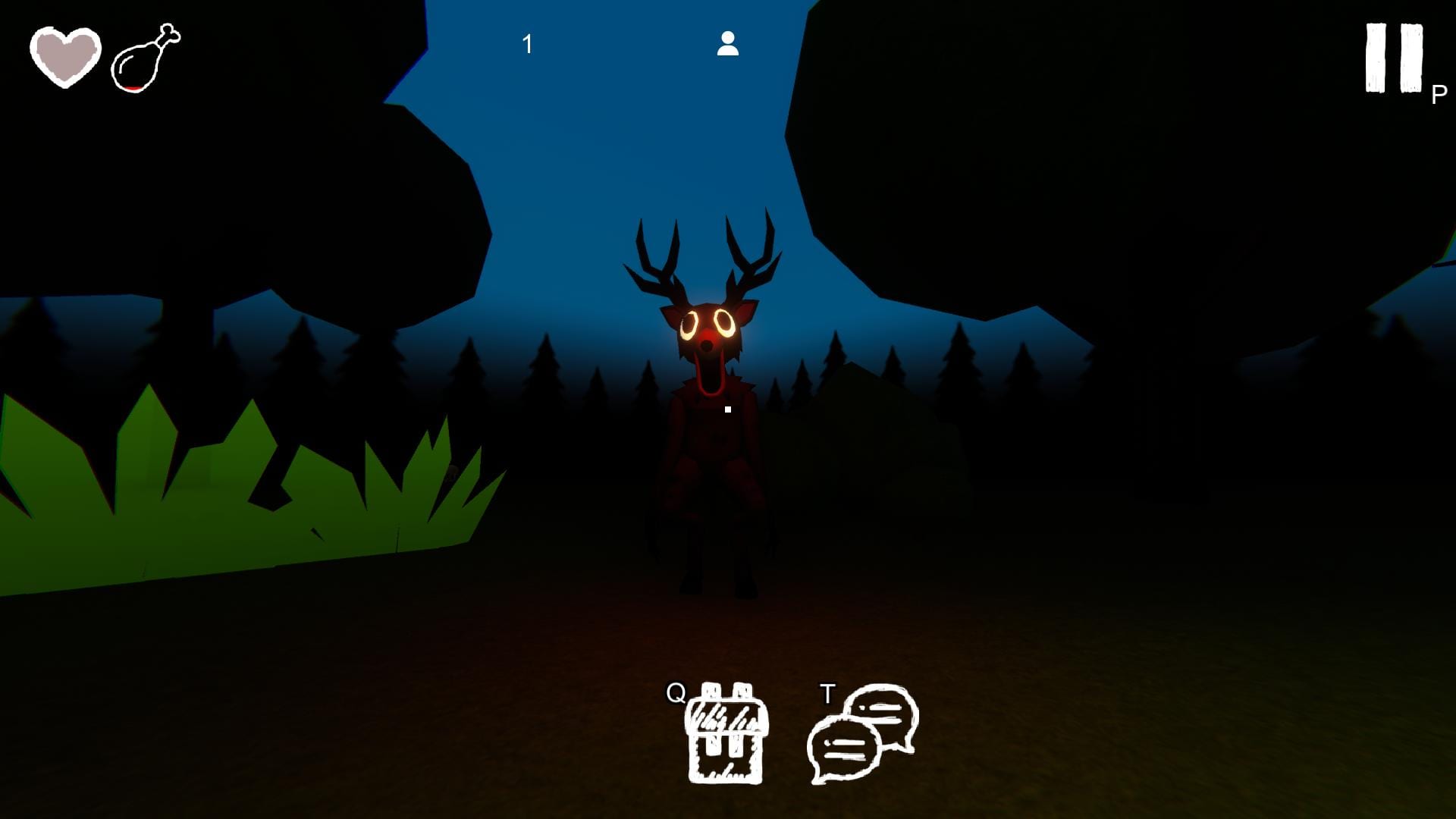99 Nights in the Forest — the Skinwalker with glowing red eyes stalks you through the dark