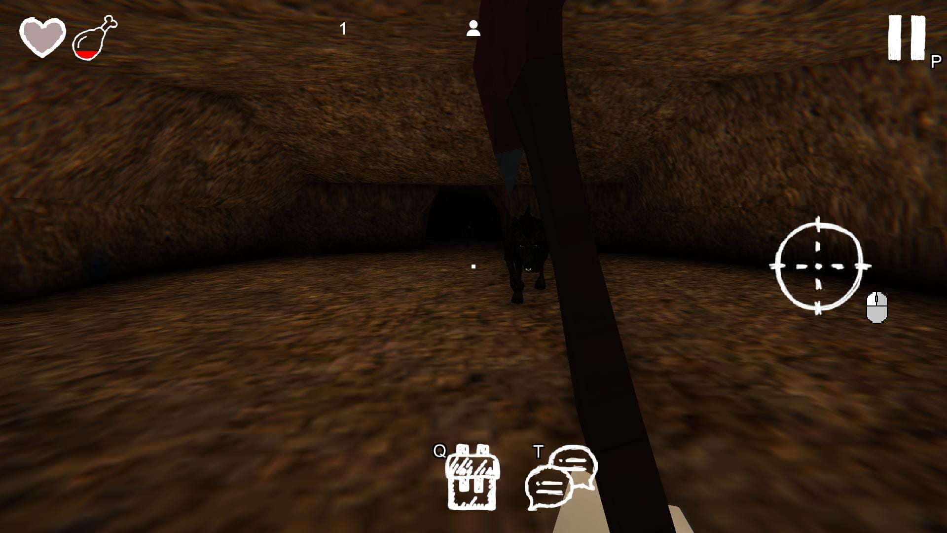 99 Nights in the Forest — cave encounter with the monster in first-person view